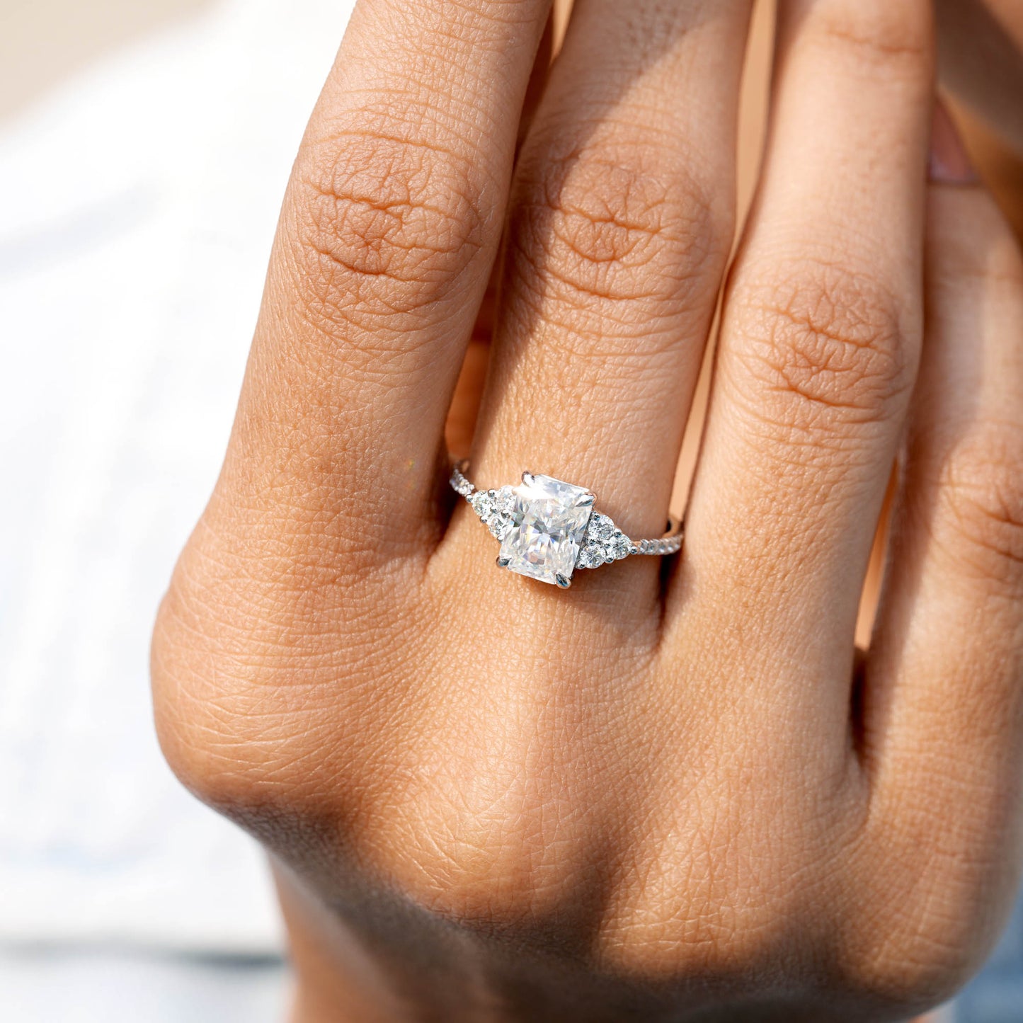 1.5 Carat Center Radiant Cut Moissanite Diamond Engagement Ring