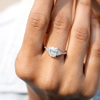 1.5 Carat Center Radiant Cut Moissanite Diamond Engagement Ring
