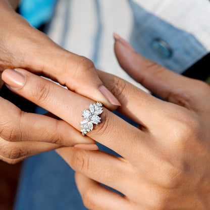 1.45 Carat Marquise, Round Cut Moissanite Diamond Engagement Ring