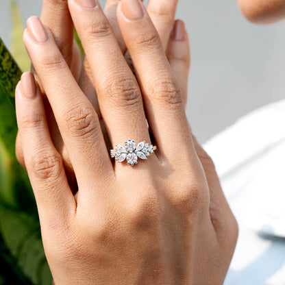 1.45 Carat Marquise, Round Cut Moissanite Diamond Engagement Ring