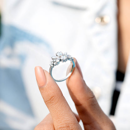 1.45 Carat Marquise, Round Cut Moissanite Diamond Engagement Ring