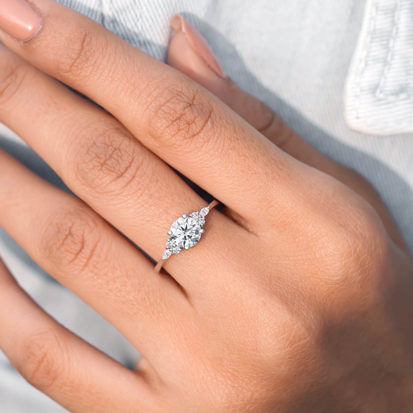 1 Carat Center Round, Marquise cut, Moissanite Diamond Engagement Ring