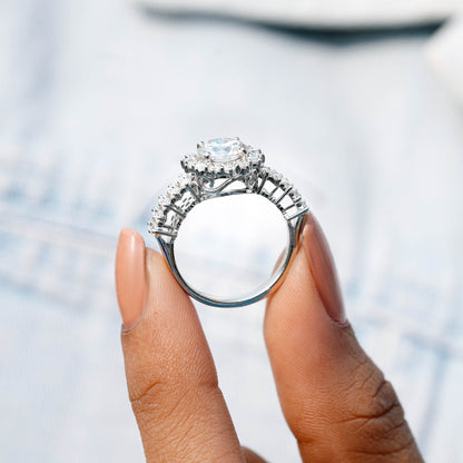 1.5 Carat Center Round Cut Moissanite Diamond Engagement Ring