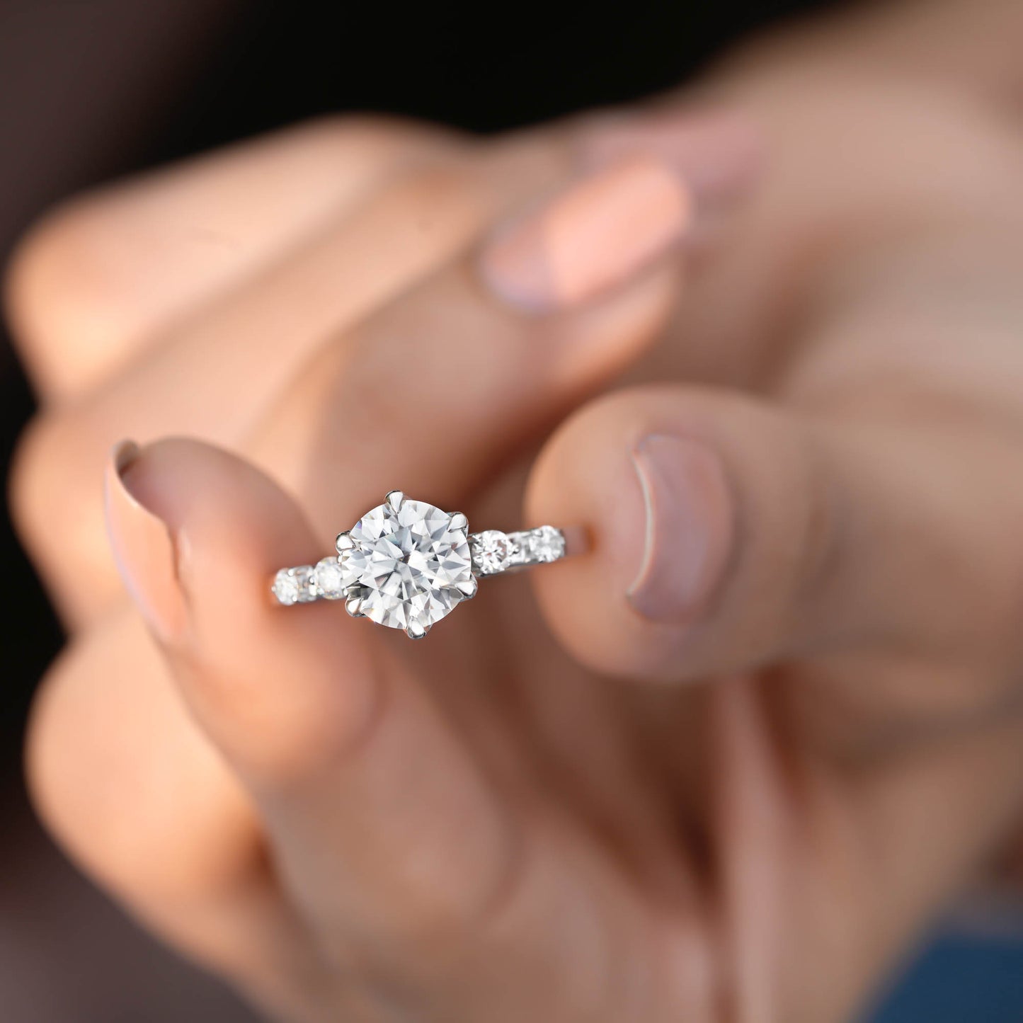 1.5 Carat Center Round Cut Moissanite Diamond Engagement Ring