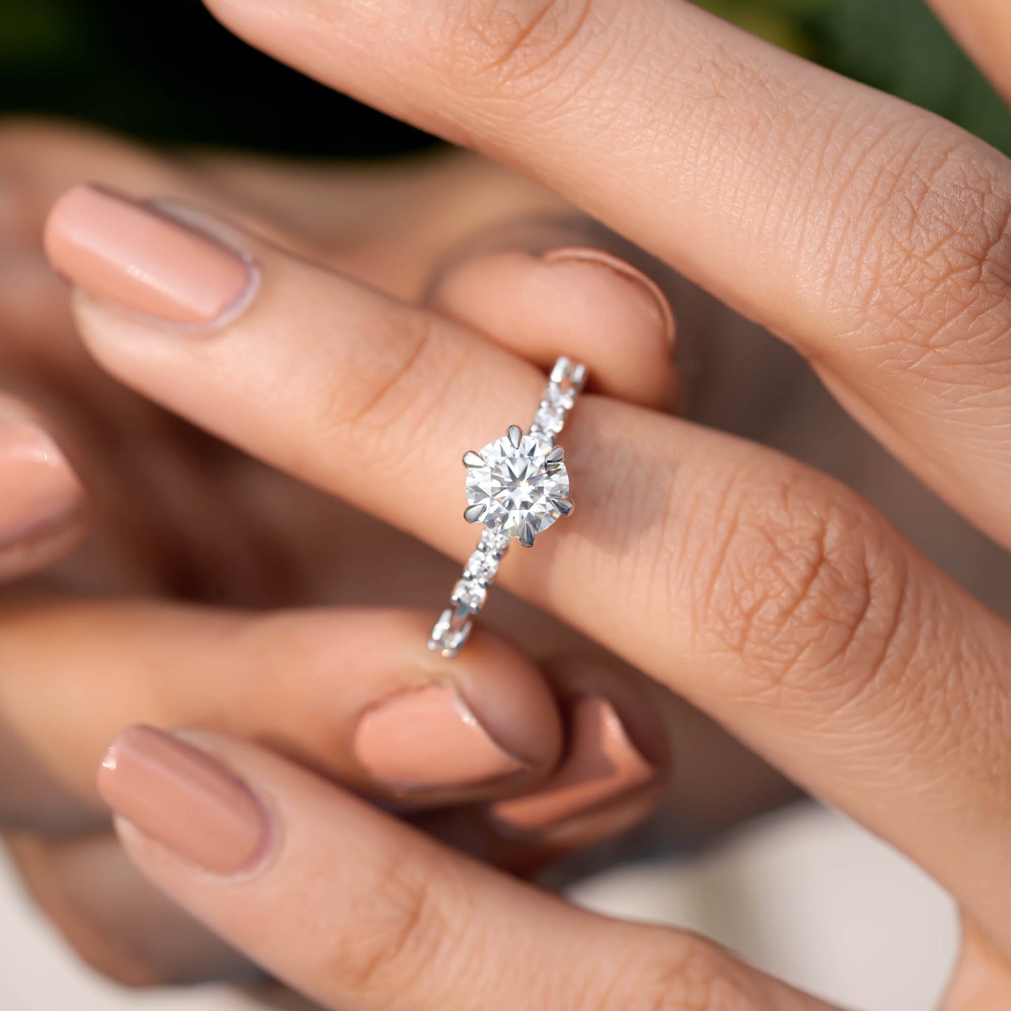 1 Carat Center Round Cut Moissanite Diamond  Engagement Ring