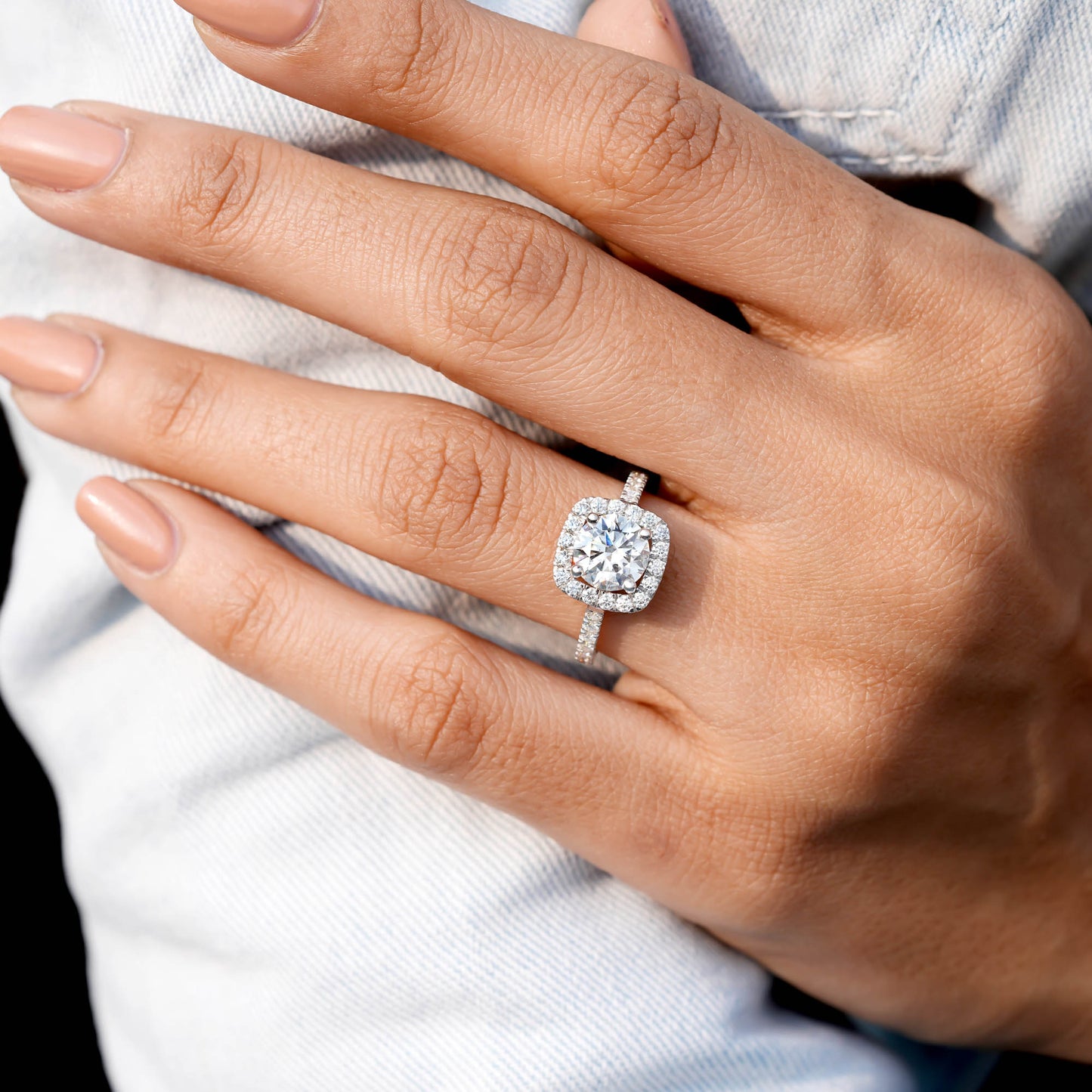 1.5 Carat Center Round Cut Moissanite Diamond Engagement Ring