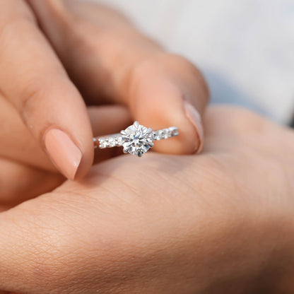 1 Carat Center Round Cut Moissanite Diamond  Engagement Ring
