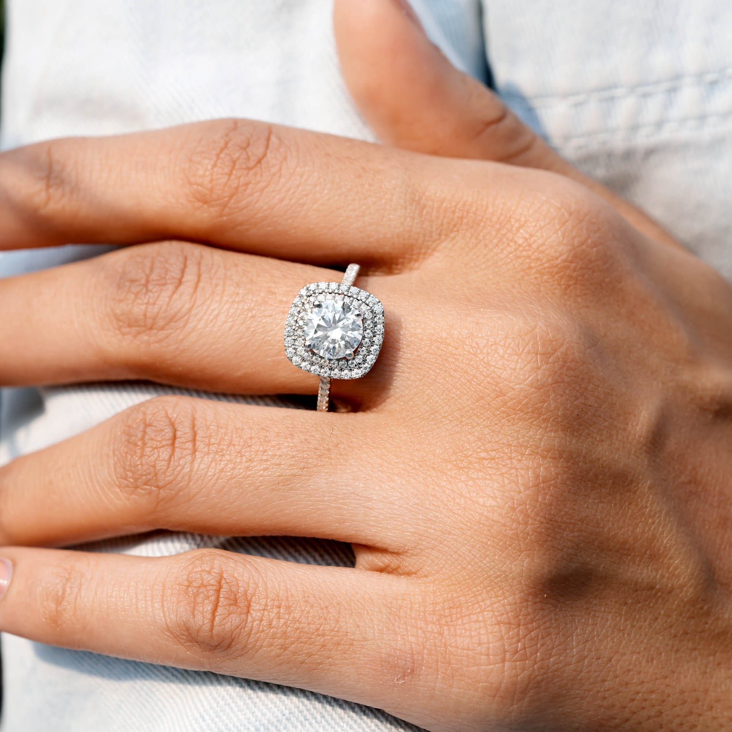 1.5 Carat Center Round Cut Moissanite Diamond Engagement Ring