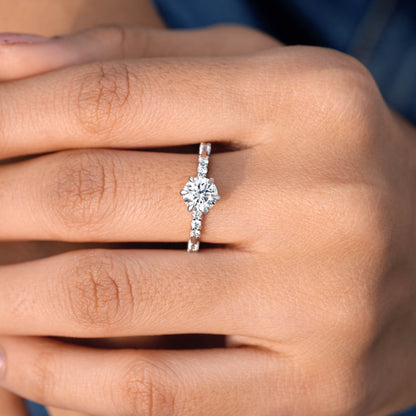 1 Carat Center Round Cut Moissanite Diamond  Engagement Ring