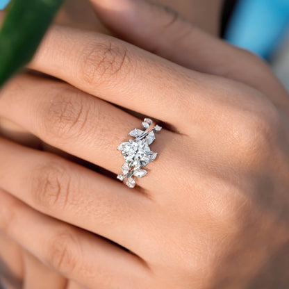 1.5 Carat Center Round, Marquise Cut Moissanite Diamond Engagement Ring