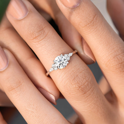1 Carat Center Round, Marquise cut, Moissanite Diamond Engagement Ring