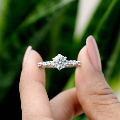 1 Carat Center Round Cut Moissanite Diamond  Engagement Ring