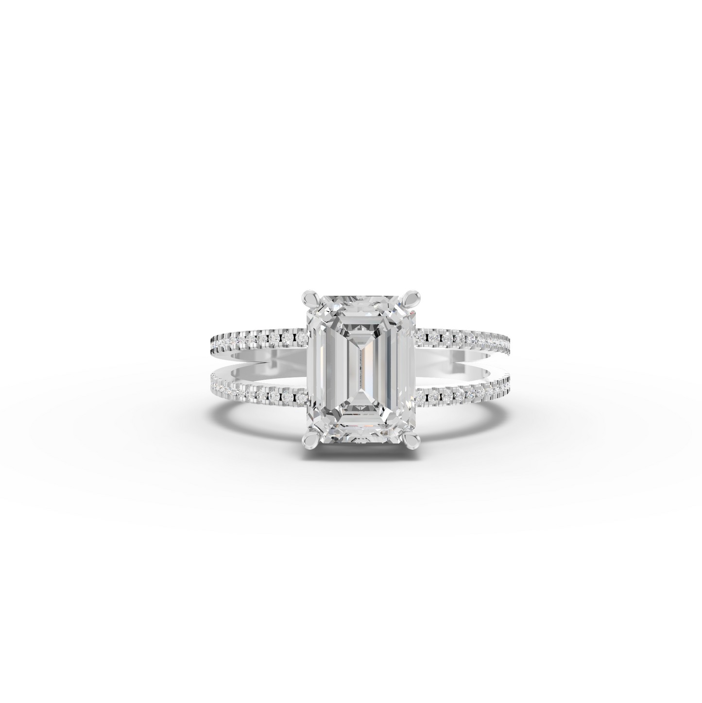 4 Carat Emerald Cut Moissanite Diamond Split Shank Engagement Ring
