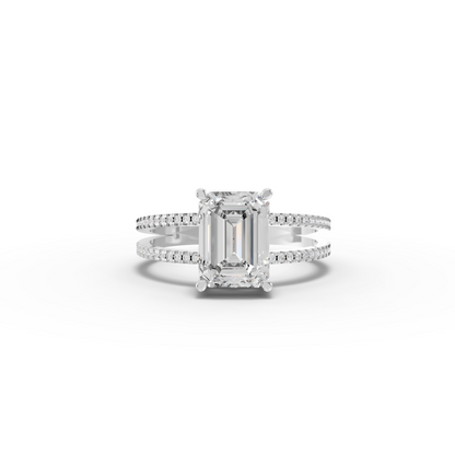 4 Carat Emerald Cut Moissanite Diamond Split Shank Engagement Ring