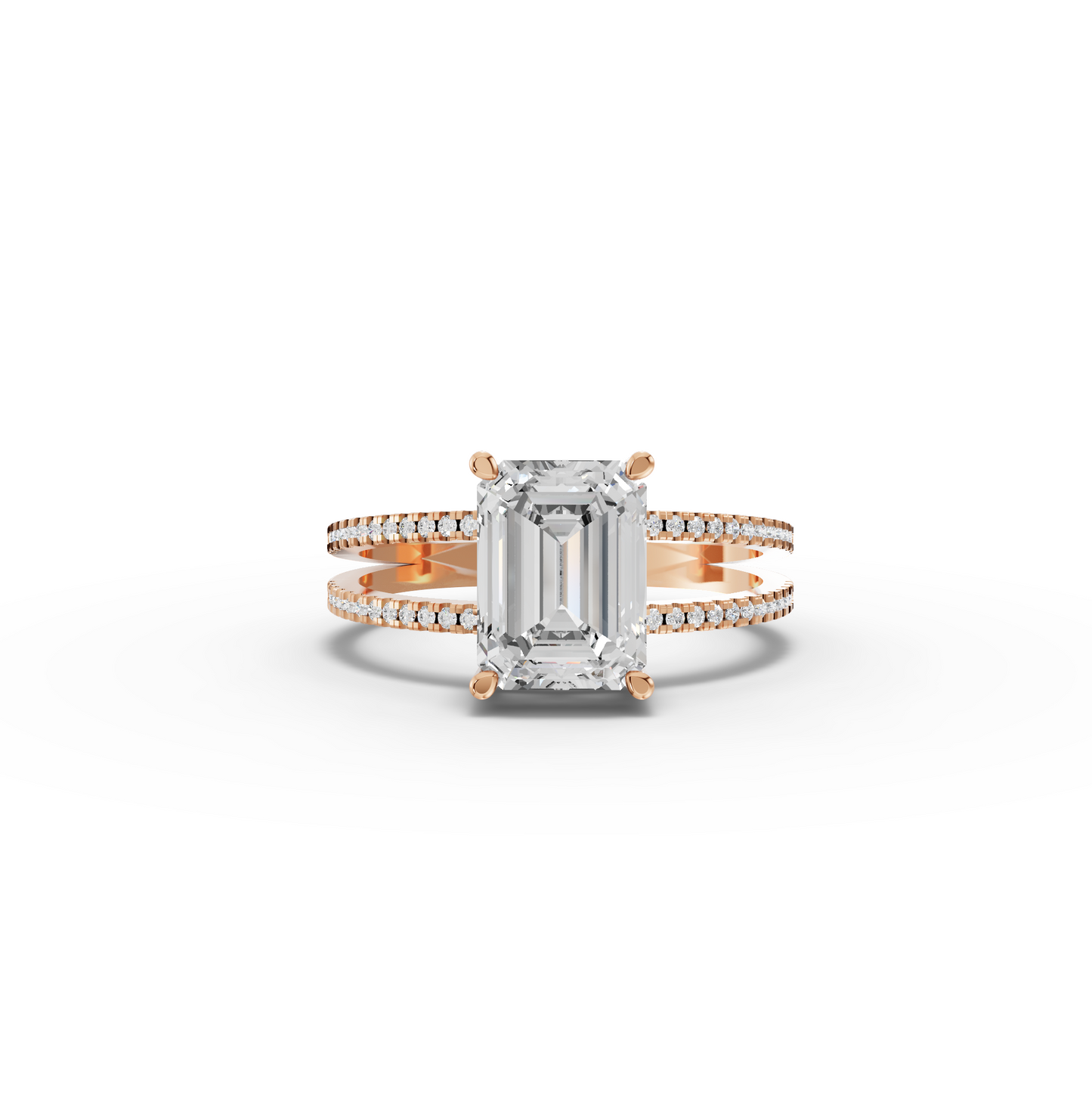 4 Carat Emerald Cut Moissanite Diamond Split Shank Engagement Ring