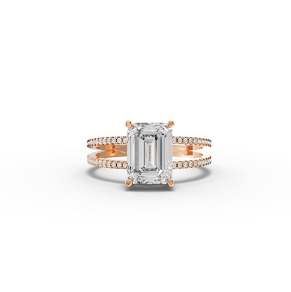 4 Carat Emerald Cut Moissanite Diamond Split Shank Engagement Ring