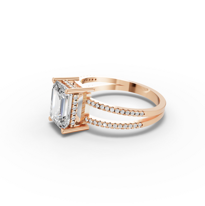 4 Carat Emerald Cut Moissanite Diamond Split Shank Engagement Ring