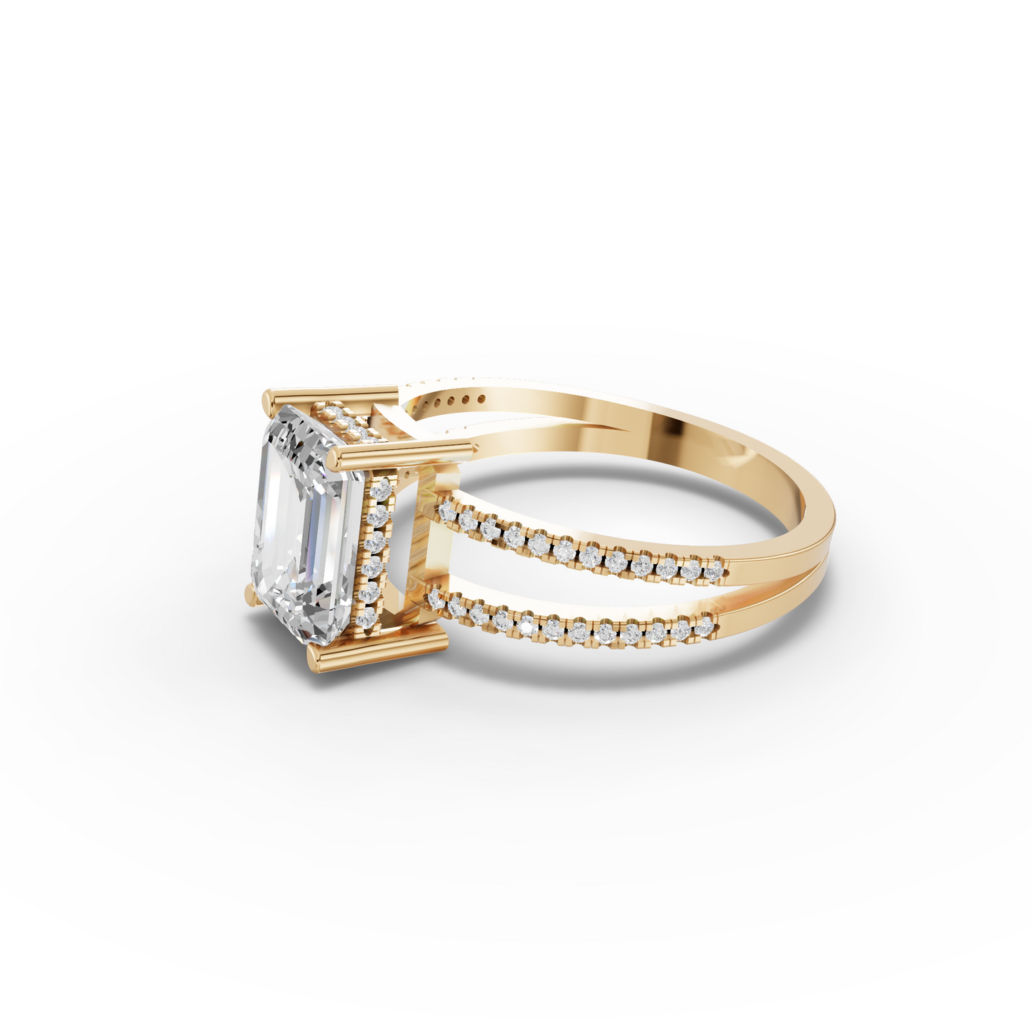 4 Carat Emerald Cut Moissanite Diamond Split Shank Engagement Ring