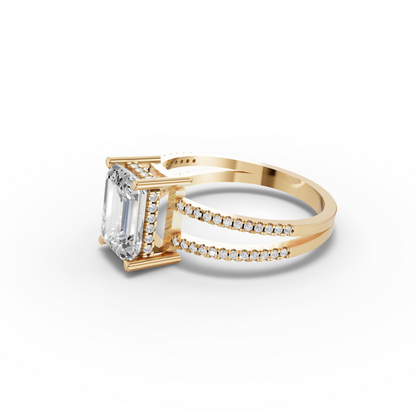 4 Carat Emerald Cut Moissanite Diamond Split Shank Engagement Ring