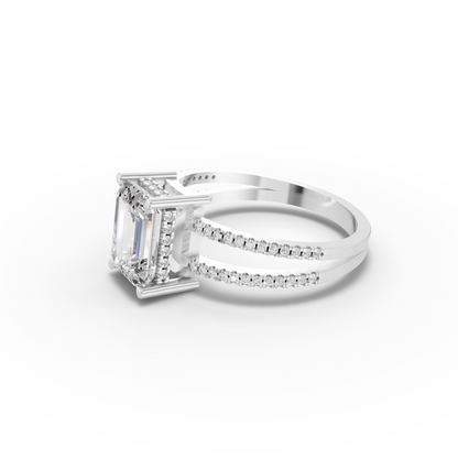 4 Carat Emerald Cut Moissanite Diamond Split Shank Engagement Ring