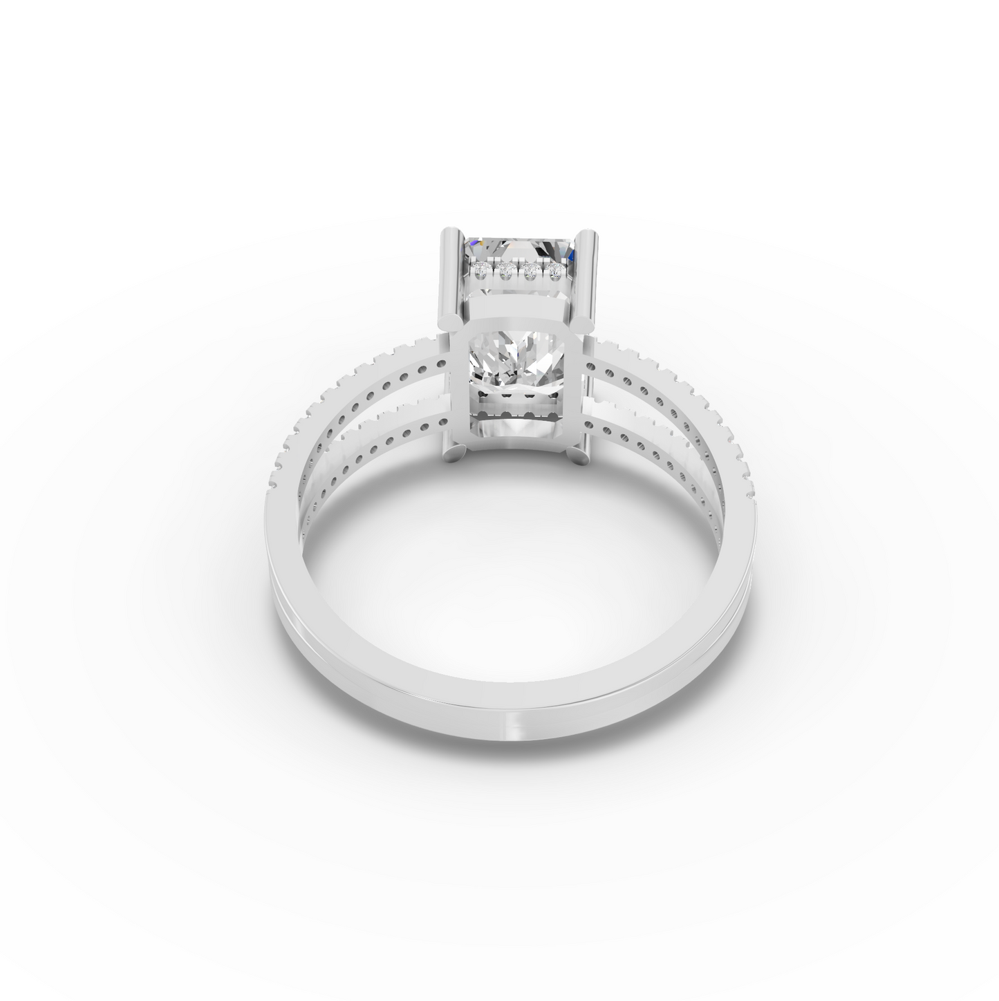 4 Carat Emerald Cut Moissanite Diamond Split Shank Engagement Ring
