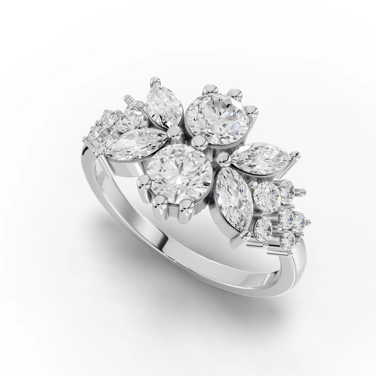 1.45 Carat Marquise, Round Cut Moissanite Diamond Engagement Ring