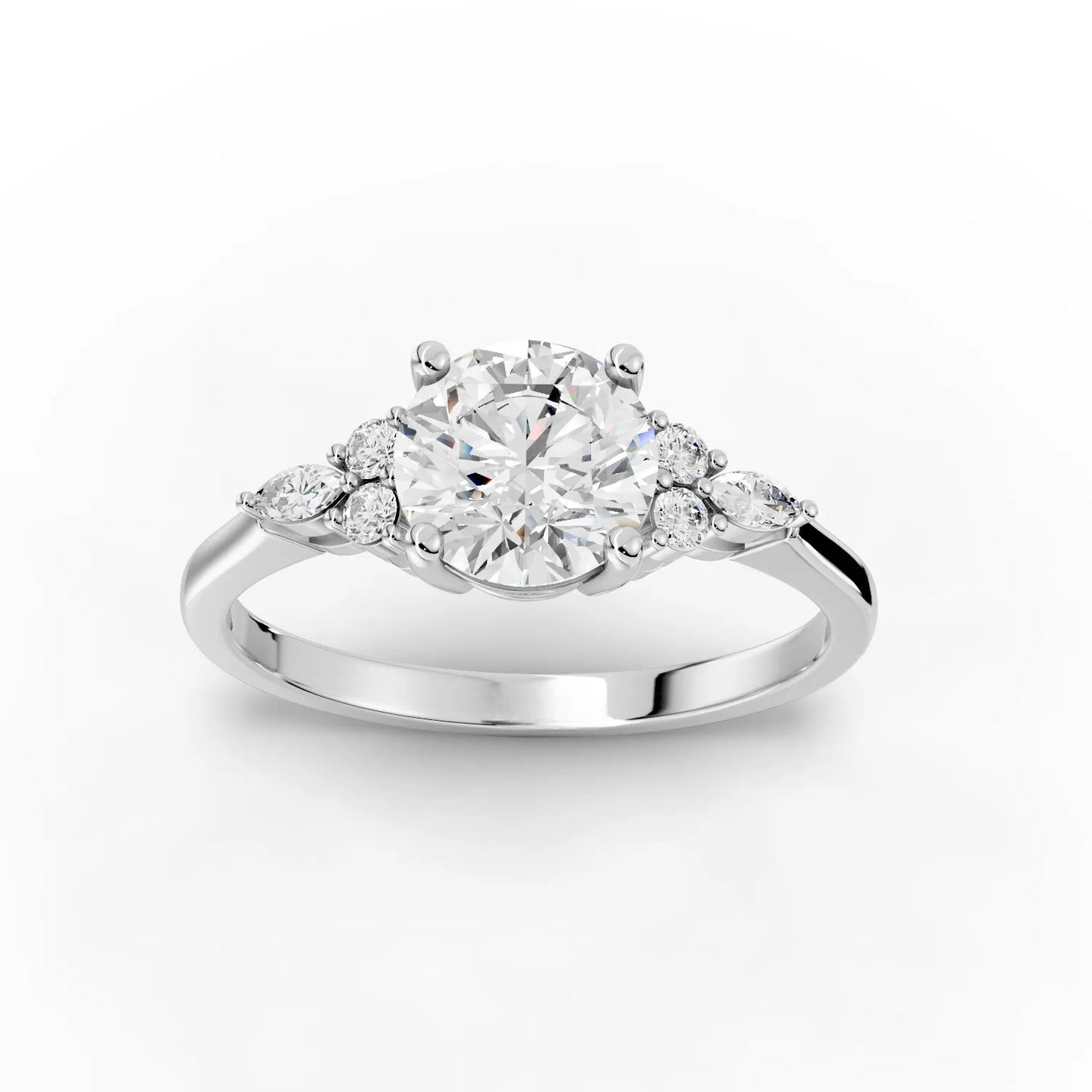 1 Carat Center Round, Marquise cut, Moissanite Diamond Engagement Ring