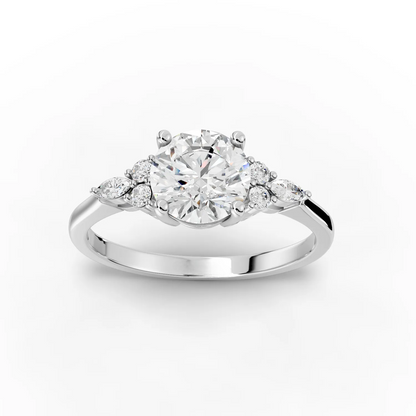 1 Carat Center Round, Marquise cut, Moissanite Diamond Engagement Ring