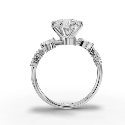 1.5 Carat Center Round, Marquise Cut Moissanite Diamond Engagement Ring
