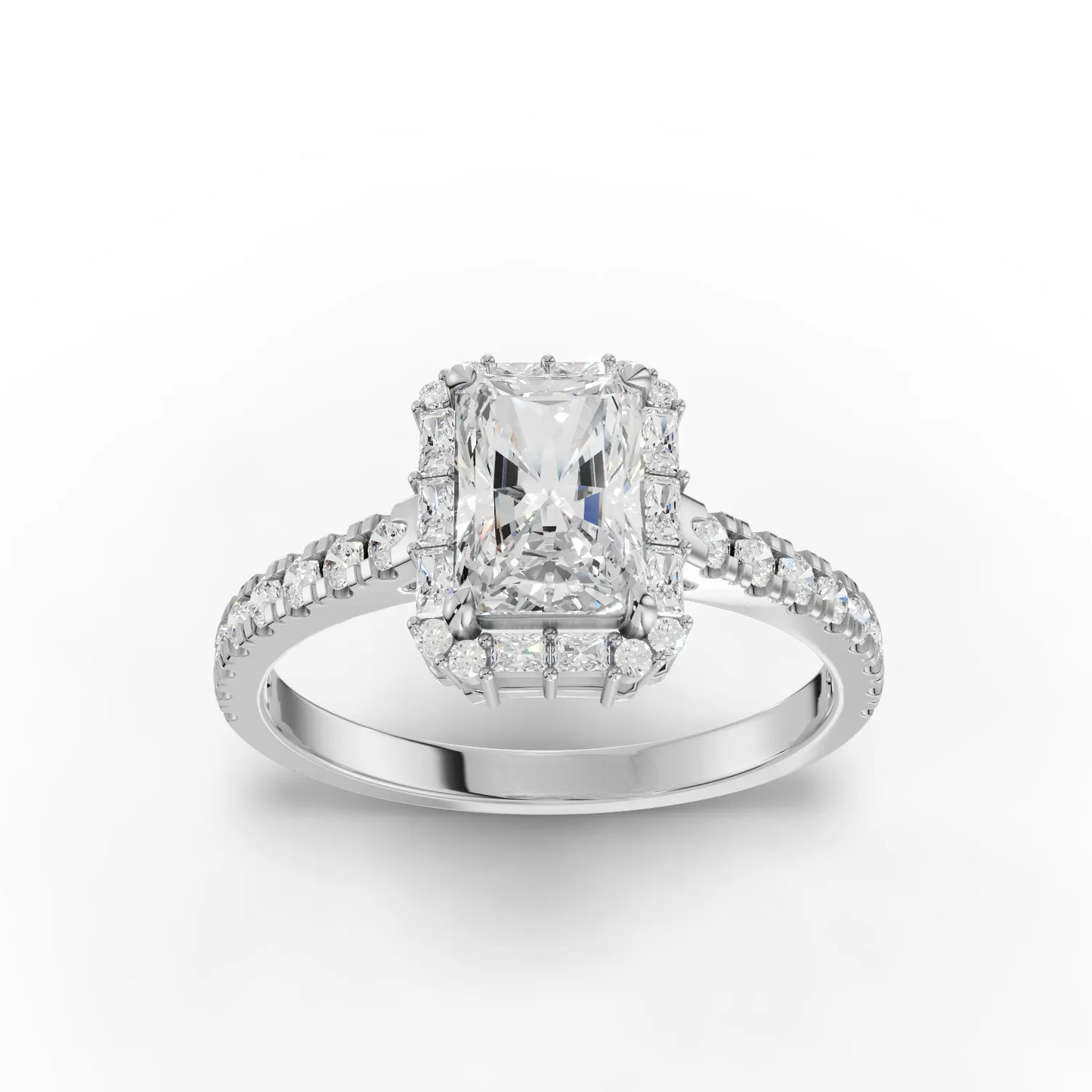 1 Carat Center Radiant, Baguette Cut Moissanite Diamond Engagement Ring
