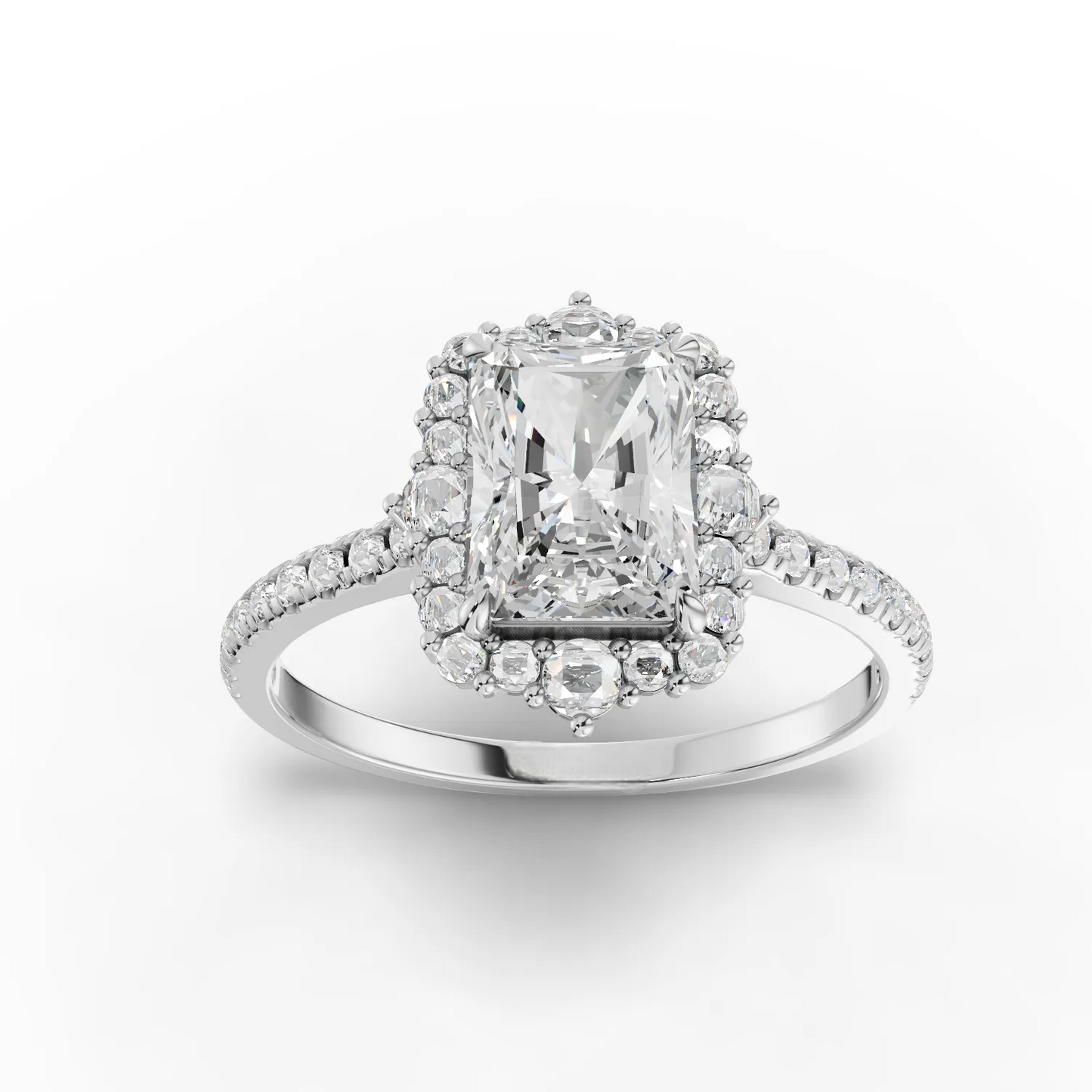 1 Carat Center Radiant, Round Cut Moissanite Diamond Engagement Ring