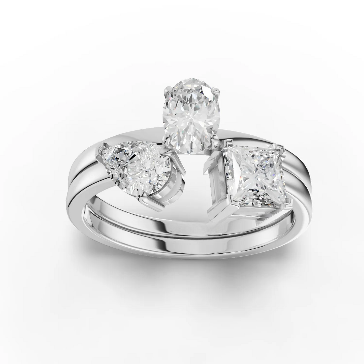 1.30 Carat Three-Stone Moissanite Diamond Ring Set
