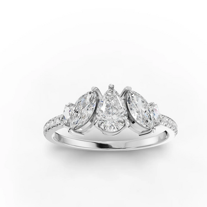 0.70 Carat Pear Cut Moissanite Diamond Three Stone Engagement Ring
