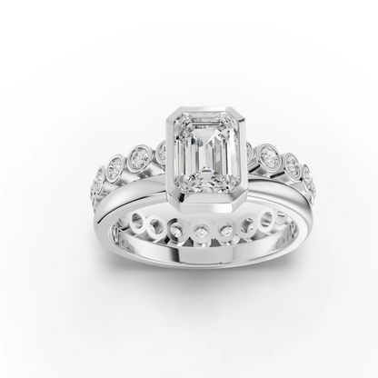1 Carat Center Emerald, Round Cut Moissanite Diamond Engagement Ring