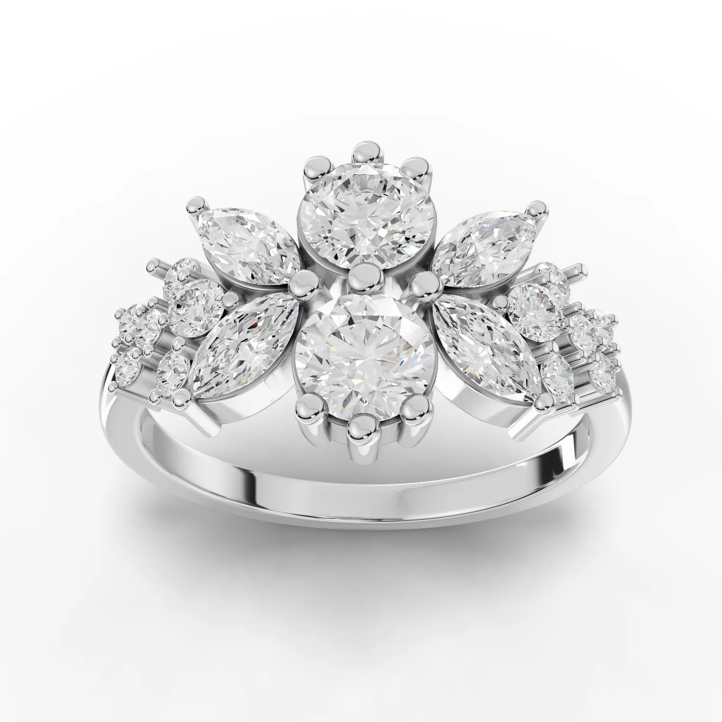 1.45 Carat Marquise, Round Cut Moissanite Diamond Engagement Ring