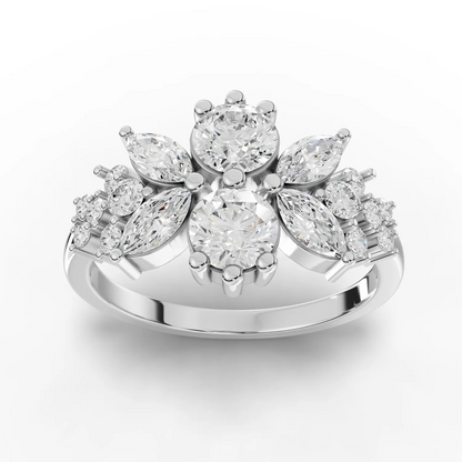 1.45 Carat Marquise, Round Cut Moissanite Diamond Engagement Ring