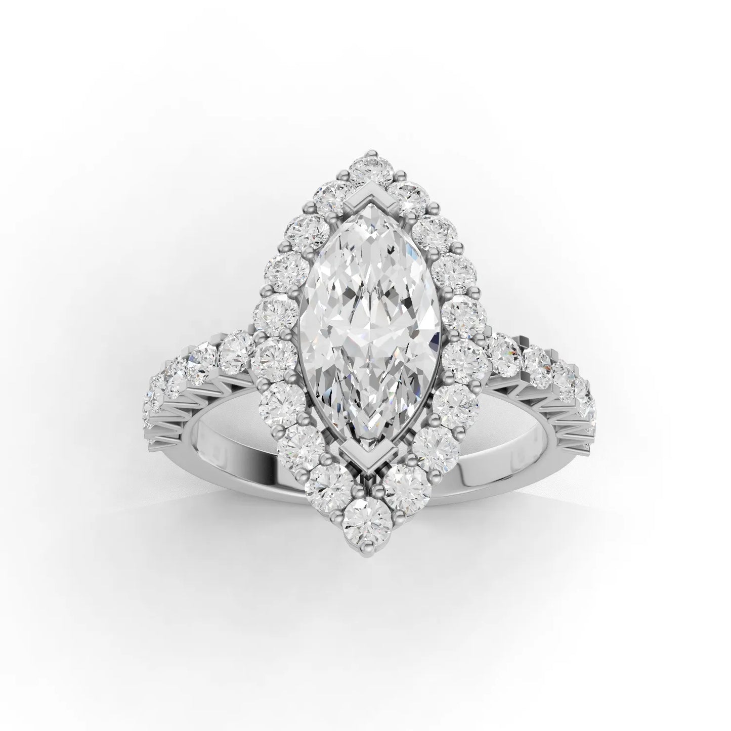 1.5 Carat Center Marquise, Round Cut Moissanite Diamond Engagement Ring