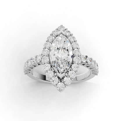 1.5 Carat Center Marquise, Round Cut Moissanite Diamond Engagement Ring