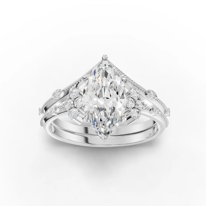 1.5 Carat Center Marquise Cut Moissanite Diamond Engagement Ring