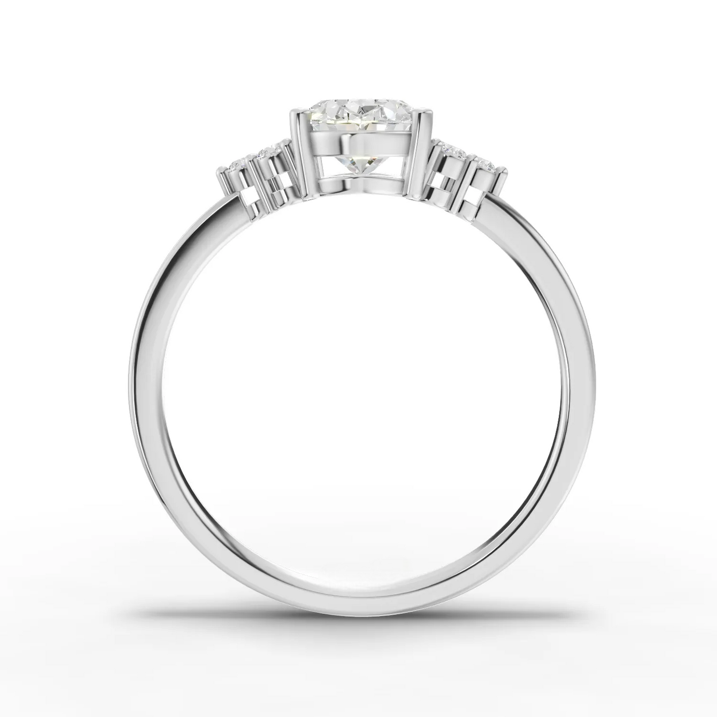 1 Carat Center Oval Cut Moissanite Diamond Gold Ring with Side Stones
