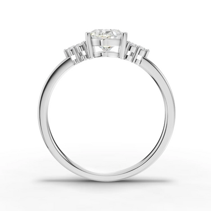 1 Carat Center Oval Cut Moissanite Diamond Gold Ring with Side Stones