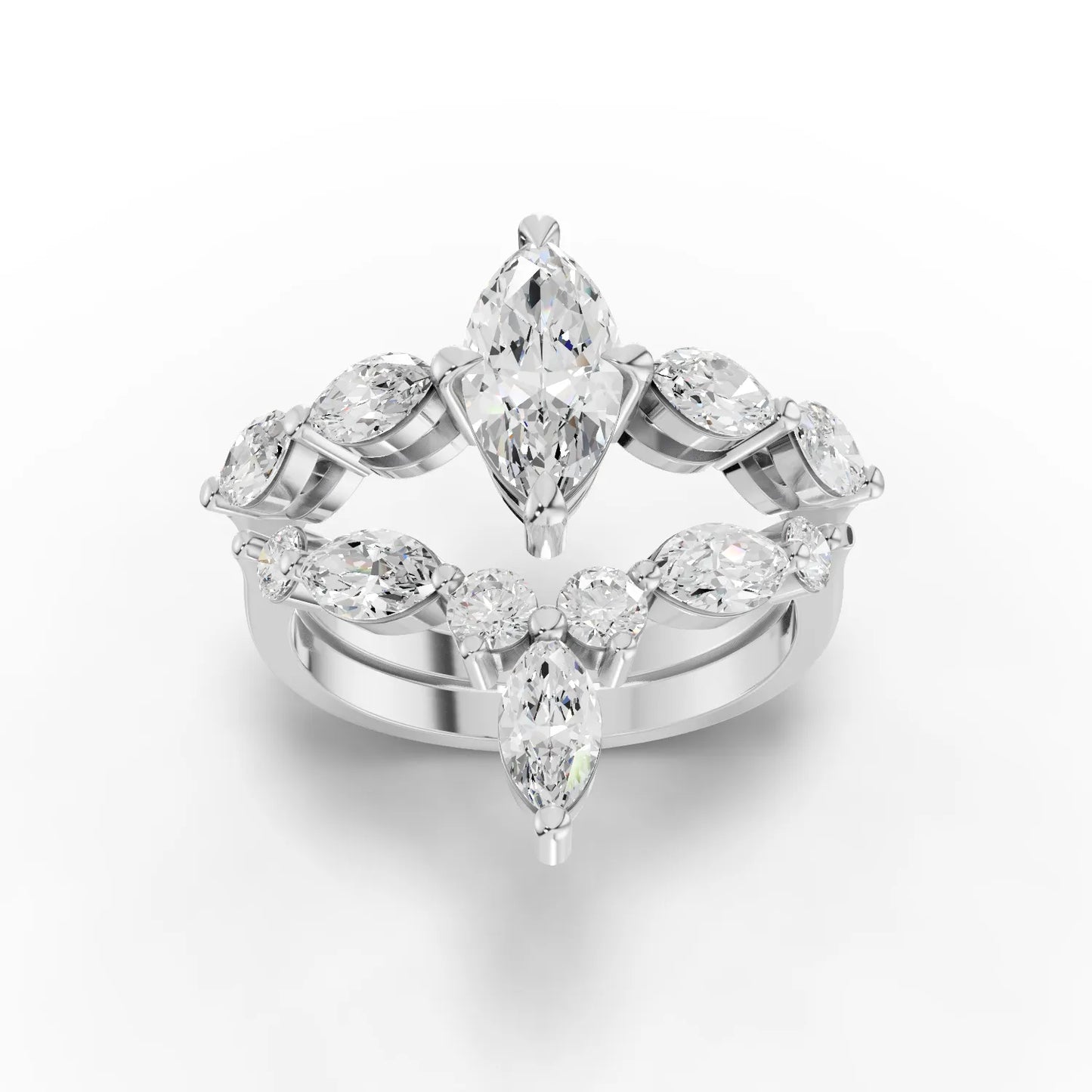 1 Carat Center Marquise Cut Moissanite Diamond Engagement Ring