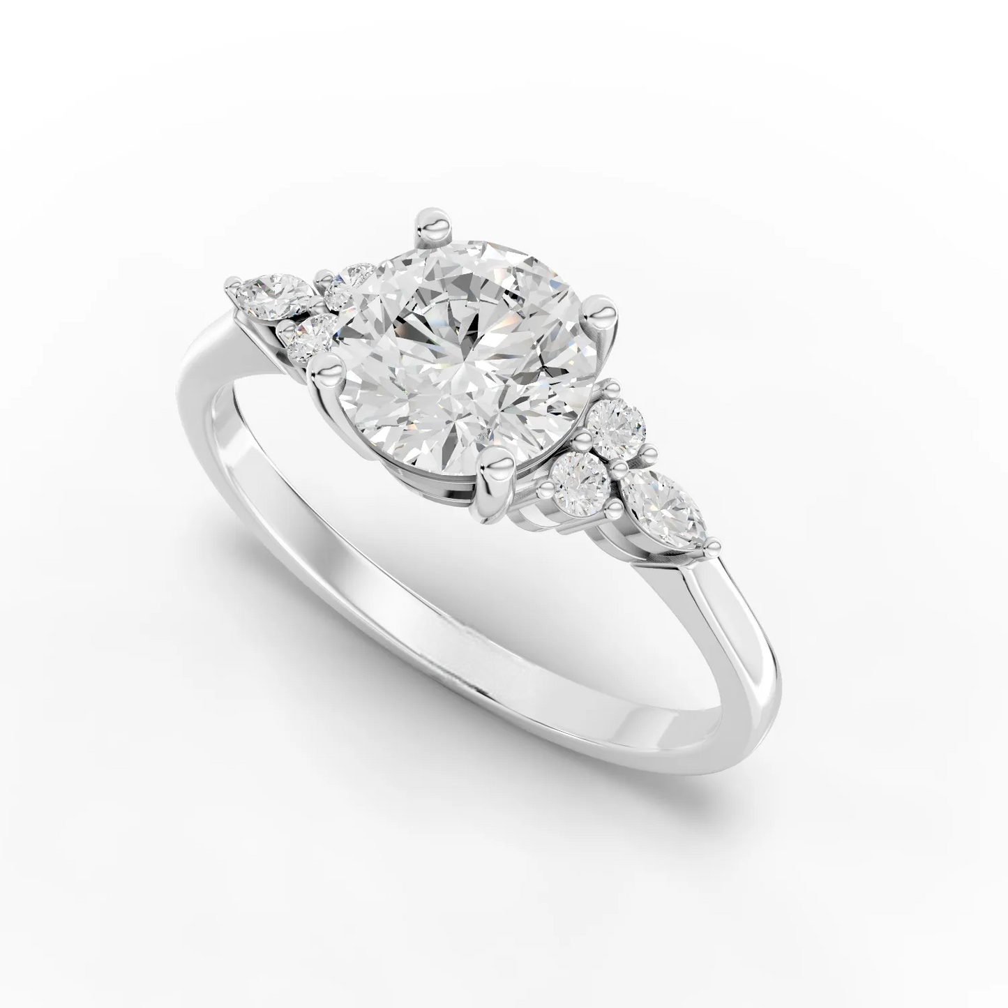 1 Carat Center Round, Marquise cut, Moissanite Diamond Engagement Ring