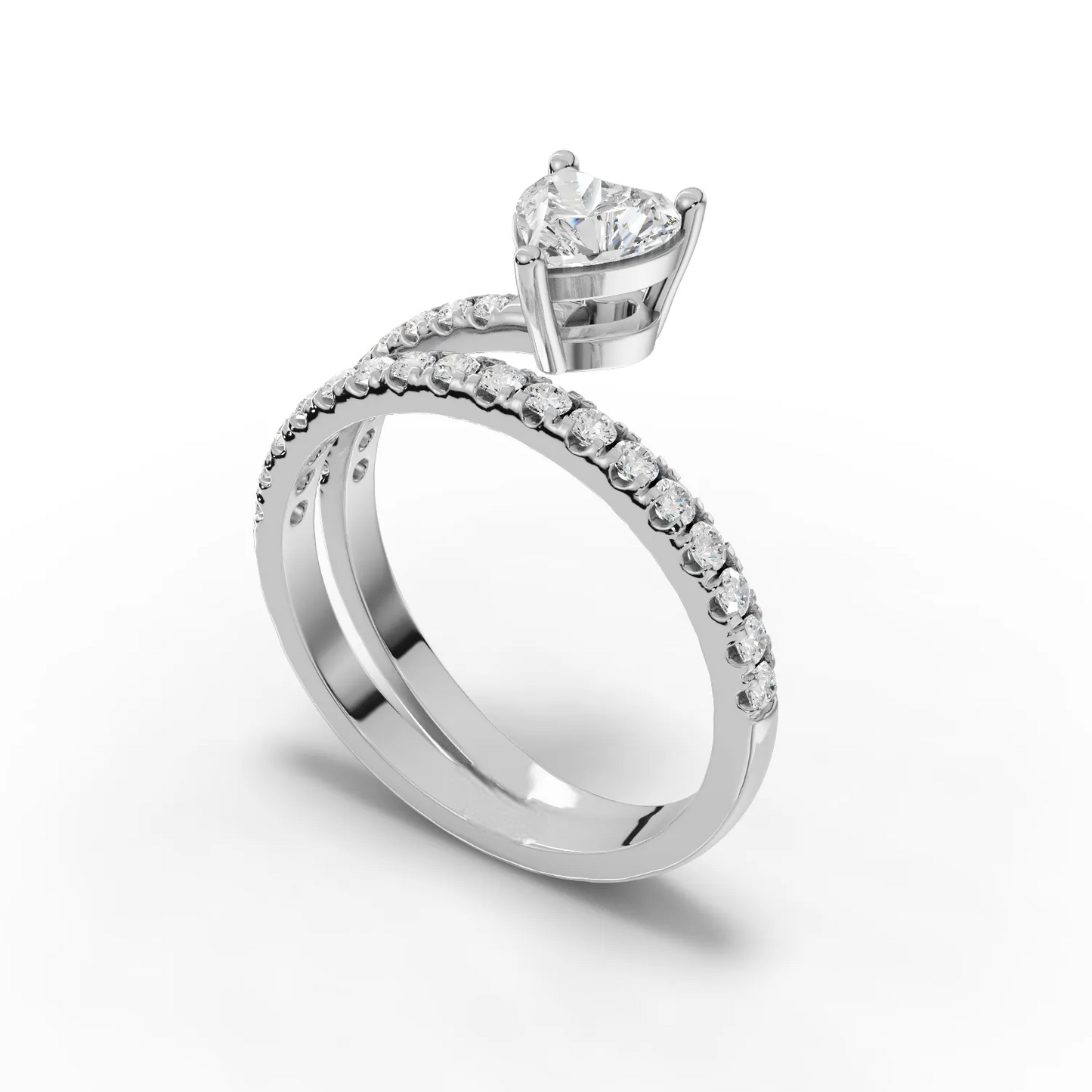 0.50 Carat Center Heart, Round Cut Moissanite Diamond Engagement Ring
