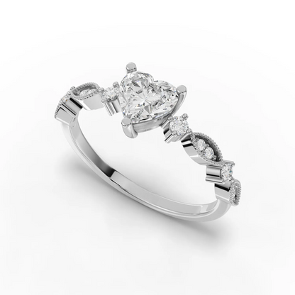 0.75 Carat Center Heart Cut Moissanite Diamond Engagement Ring