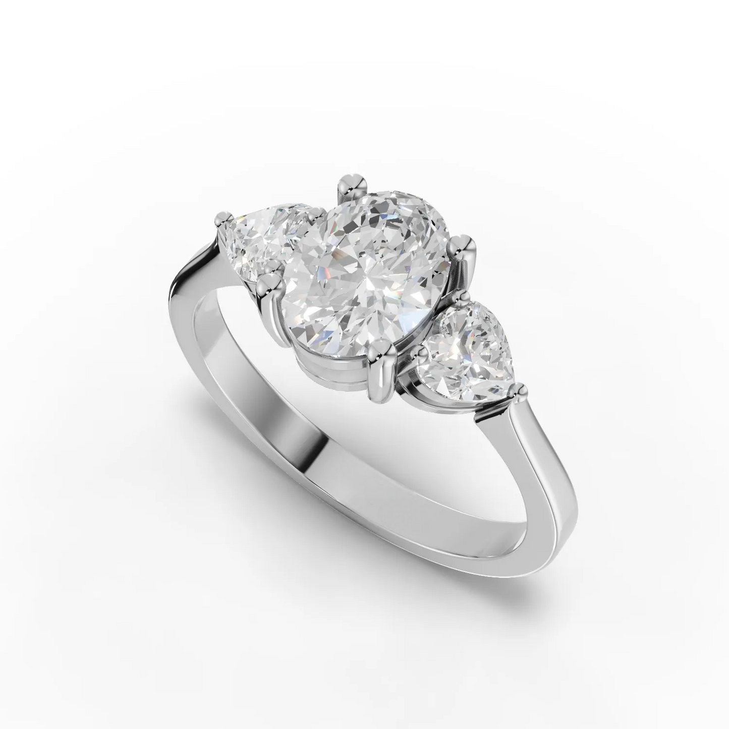 1 Carat Center Oval, Heart Cut Moissanite Diamond Engagement Ring