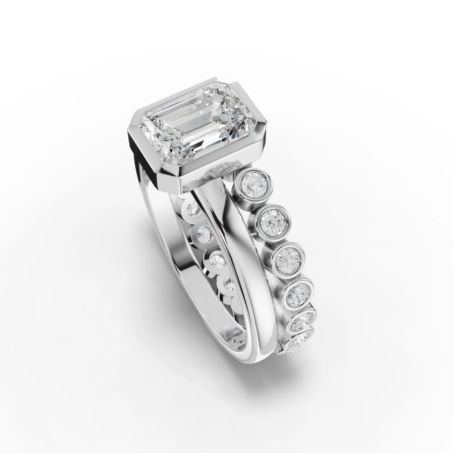 1 Carat Center Emerald, Round Cut Moissanite Diamond Engagement Ring