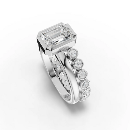 1 Carat Center Emerald, Round Cut Moissanite Diamond Engagement Ring