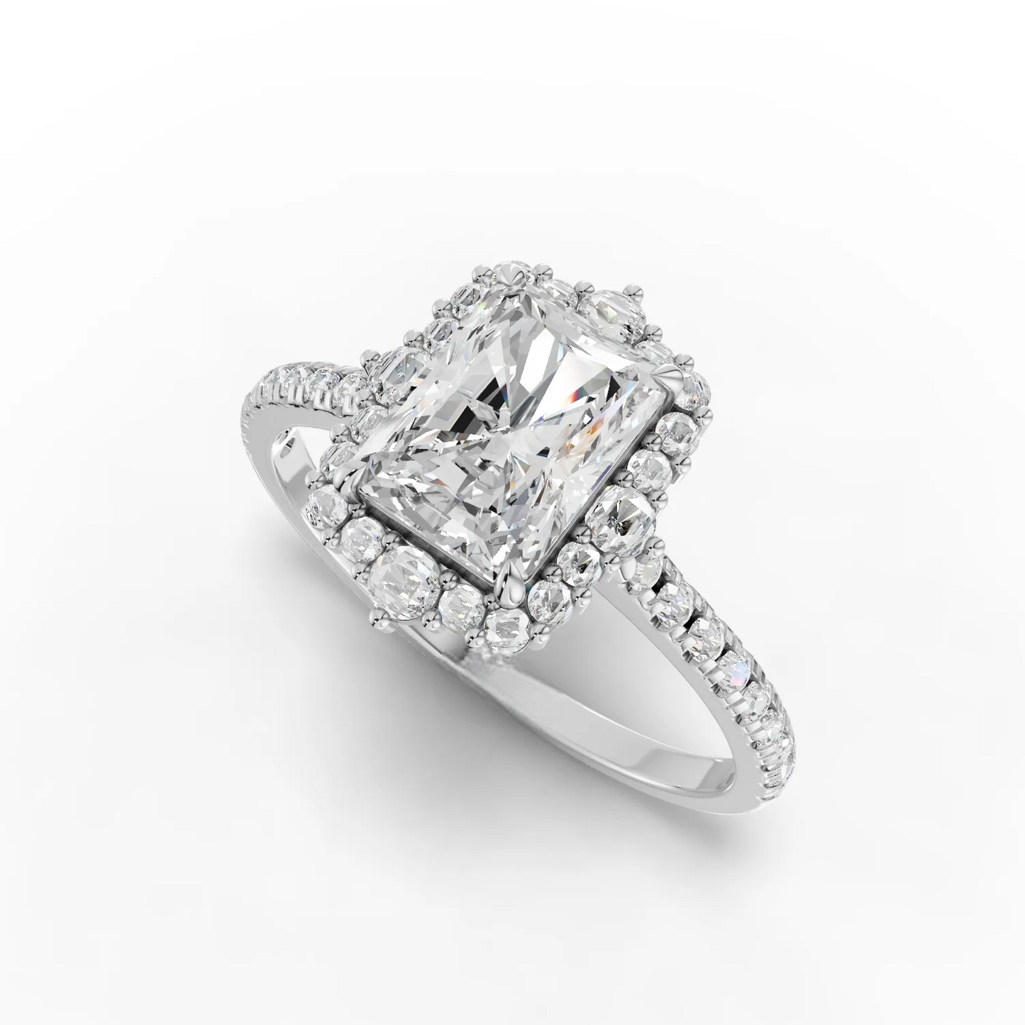 1 Carat Center Radiant, Round Cut Moissanite Diamond Engagement Ring