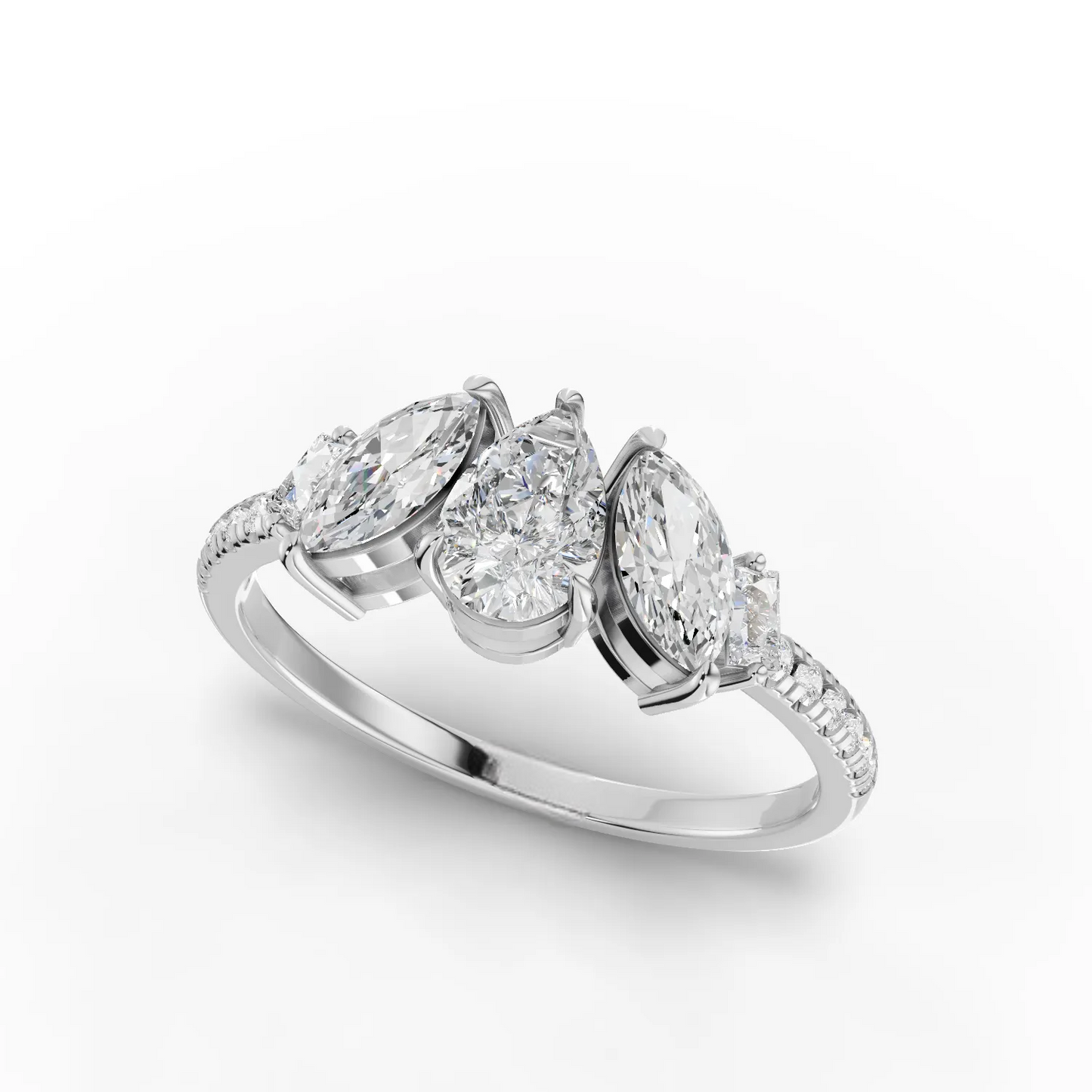 0.70 Carat Pear Cut Moissanite Diamond Three Stone Engagement Ring